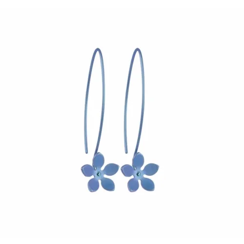 Large Five Petal Flower Light Blue Hook Drop Earrings